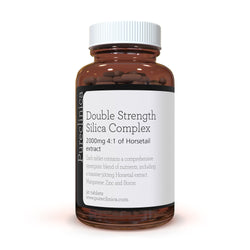 Complexe Silice Double Force x 90 comprimés – chaque comprimé contient un mélange synergique de nutriments comprenant une dose massive de 500 mg d'extrait de Prêle, équivalent à 2 000mg de prêle.